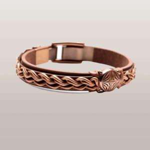 Bracciale in Pelle e Rame Intrecciato con Simbolo Celtico - "Tribal Spirit"